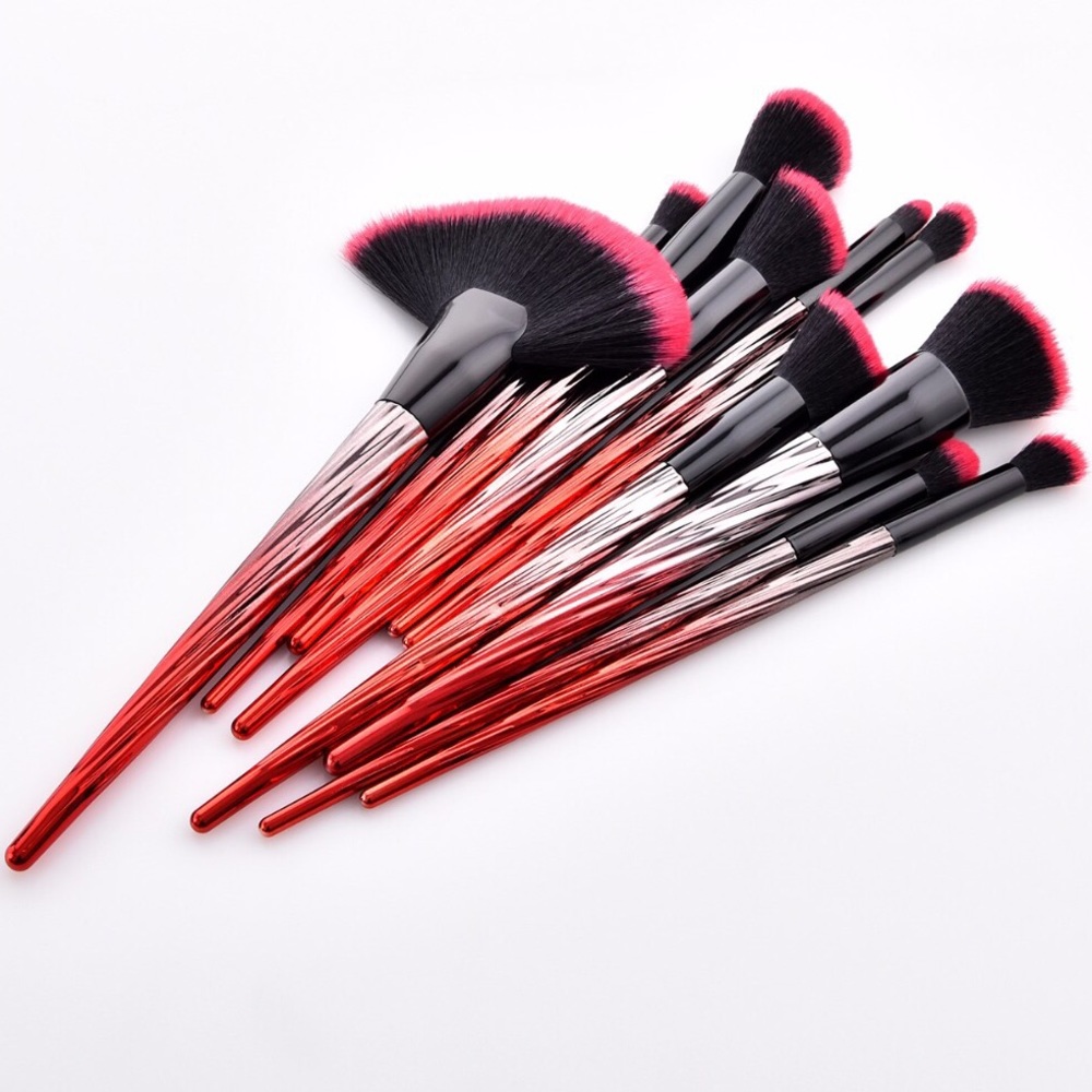 10-Pc Shiny Flame Red/Silver Prof. Brush Set